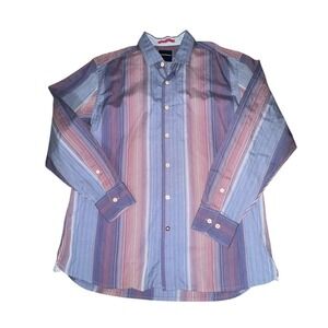Tommy Bahama Men's Shirt Large Blue Stripe Button Up Long Sleeve